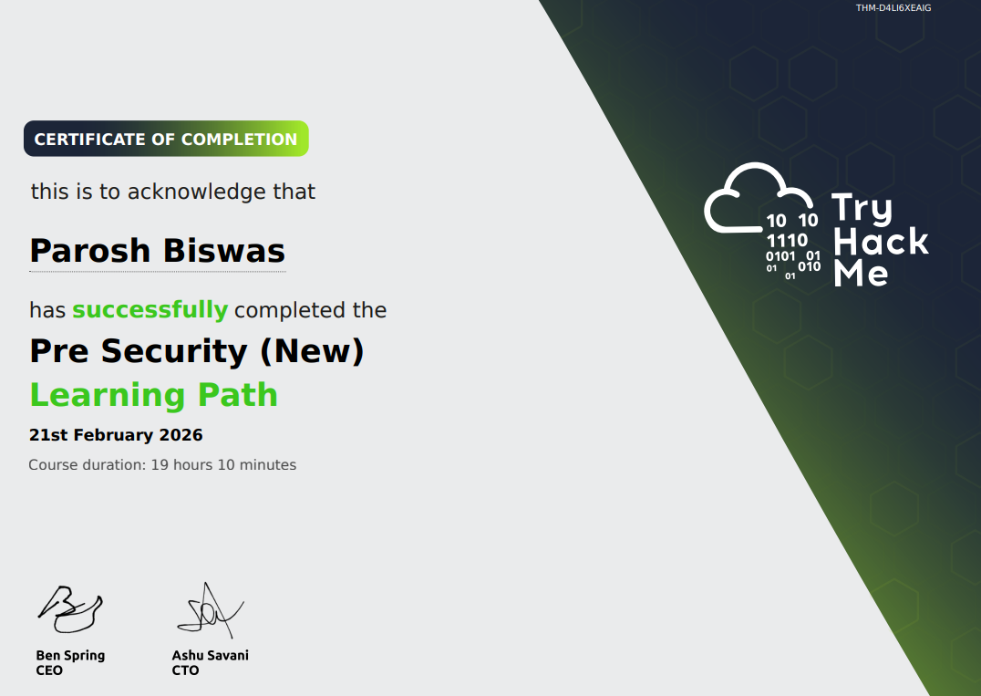 Pre Security Certificate